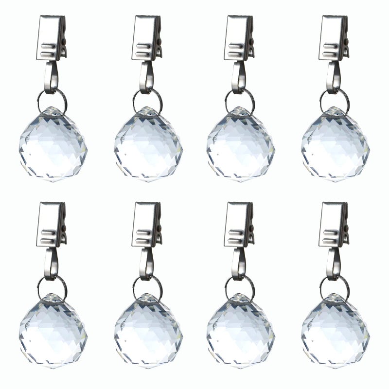 HillSpring Clear Glass Tablecloth Weights Decorative Clear Curtain Weights with Stainless Steel Clips 8 Pack