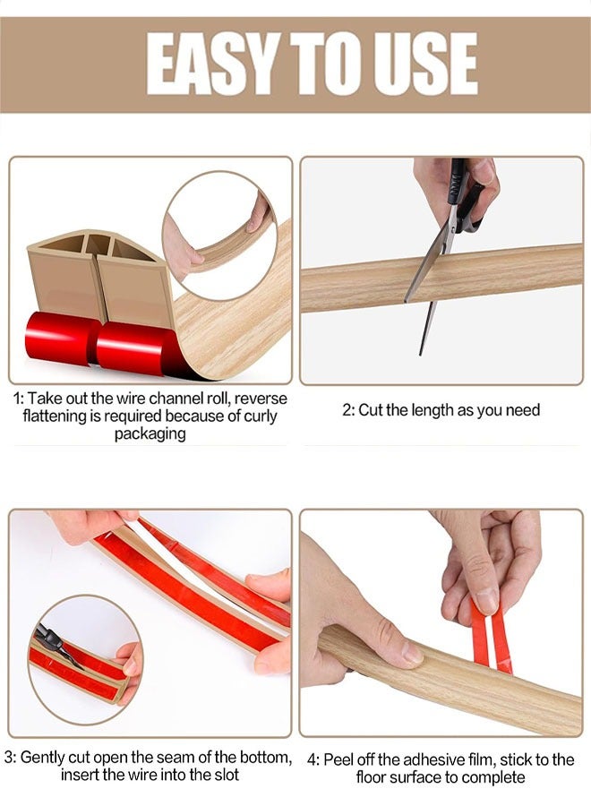 Floor Cord Cover Self Adhesive Cord Hider, 6.56FT Cable Management, Extension Strip Protector for Wires, Prevent Cable Trips for Offices, Gyms, Exhibitions Cavity:0.39in(W) x 0.27in(H) - Image 3