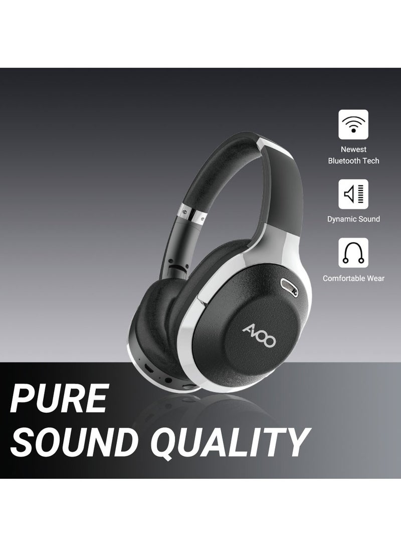 AVOO Bluetooth Wireless Headset Over-Ear Headphone EP206 With Mic Silver/Black - Image 5