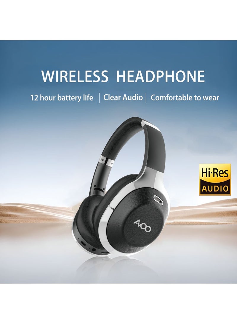 AVOO Bluetooth Wireless Headset Over-Ear Headphone EP206 With Mic Silver/Black - Image 3