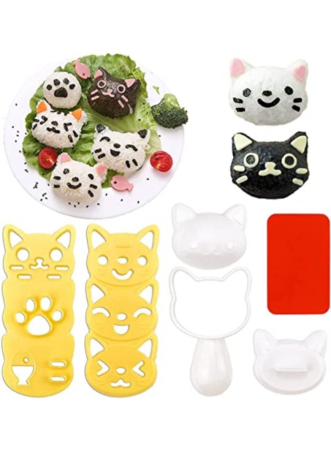 4 In 1 Rice Ball Molds for Kids, Sushi Mold, Rice Shaper Onigiri Mold, Sandwich Mould, Bento Accessories, DIY Kitchen Tools with Nori Seaweed Punch Cutter, Cute Pattern (cat) - Image 1