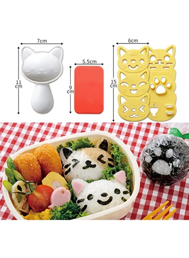 4 In 1 Rice Ball Molds for Kids, Sushi Mold, Rice Shaper Onigiri Mold, Sandwich Mould, Bento Accessories, DIY Kitchen Tools with Nori Seaweed Punch Cutter, Cute Pattern (cat) - Image 2