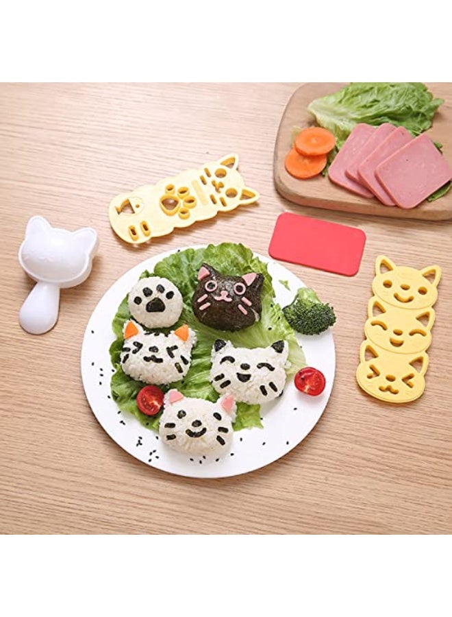 4 In 1 Rice Ball Molds for Kids, Sushi Mold, Rice Shaper Onigiri Mold, Sandwich Mould, Bento Accessories, DIY Kitchen Tools with Nori Seaweed Punch Cutter, Cute Pattern (cat) - Image 5