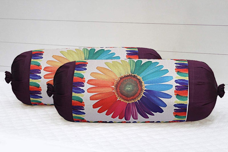 Kuber Industries Kuber Industries Sun Flower Design Cotton 2 Pieces Bolster Cover Set Cream CTKTC013659  - Image 2