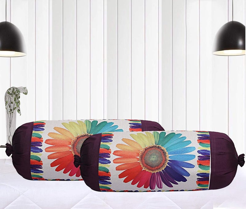 Kuber Industries Kuber Industries Sun Flower Design Cotton 2 Pieces Bolster Cover Set Cream CTKTC013659  - Image 1