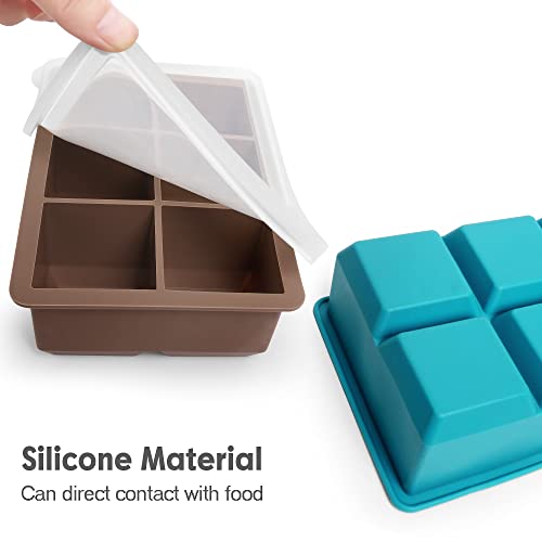 Excnorm Silicone Ice Cube Trays 3 Pack - Large Size Silicone Ice Cube Molds with Leak Proof Removable Lid Square Ice Cube Tray And BPA Free for Cocktail,Whiskey, Stackable Flexible Ice - Image 3