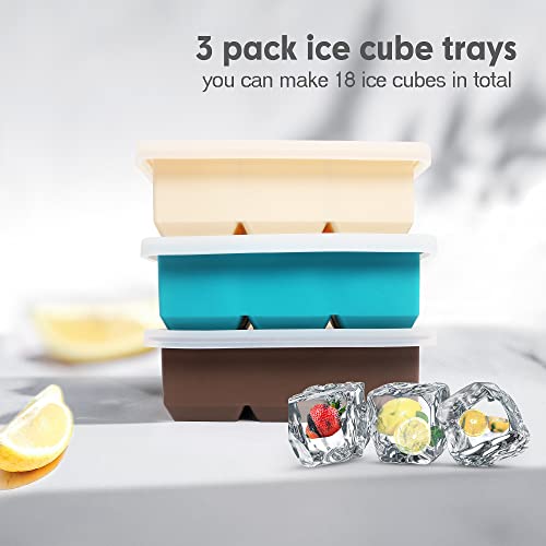 Excnorm Silicone Ice Cube Trays 3 Pack - Large Size Silicone Ice Cube Molds with Leak Proof Removable Lid Square Ice Cube Tray And BPA Free for Cocktail,Whiskey, Stackable Flexible Ice - Image 5