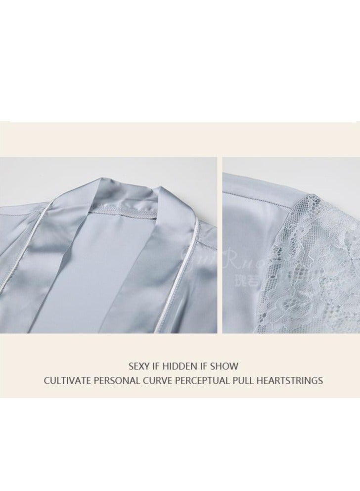 New Satin Lace Chest Cuhion Suspender Nightgown, Women's Lace Up Nightgown, Home Wear Four Piece S - Image 4