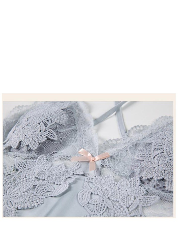 New Satin Lace Chest Cuhion Suspender Nightgown, Women's Lace Up Nightgown, Home Wear Four Piece S - Image 5