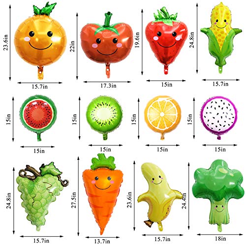 LZYMSZ 12PCS Fruit Vegetable Foil Helium Mylar Balloons, Corn Carrot Orange Tomato Broccoli Strawberry Grape Banana Watermelon Kiwi Party Decoration Supplies for Baby Shower Birthday Christmas Kids Gift - Image 2