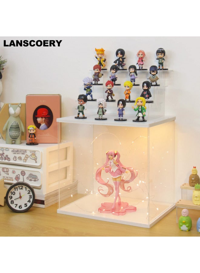 LANSCOERY LANSCOERY Acrylic Display Case with LED Light, Clear 4 Tier Organization, Dustproof White Display Box, Exclusive Showcase for Collectibles, Mini Figures and Funko Pop, 11.8x8.9x11inch  - Image 4