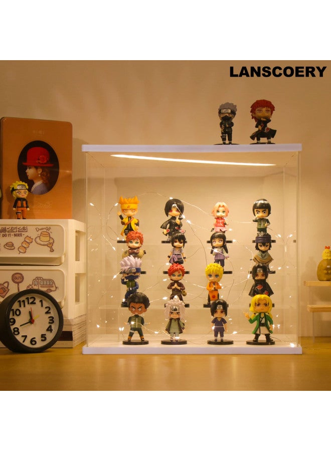 LANSCOERY LANSCOERY Acrylic Display Case with LED Light, Clear 4 Tier Organization, Dustproof White Display Box, Exclusive Showcase for Collectibles, Mini Figures and Funko Pop, 11.8x8.9x11inch  - Image 2