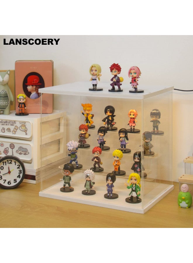 LANSCOERY LANSCOERY Acrylic Display Case with LED Light, Clear 4 Tier Organization, Dustproof White Display Box, Exclusive Showcase for Collectibles, Mini Figures and Funko Pop, 11.8x8.9x11inch  - Image 3