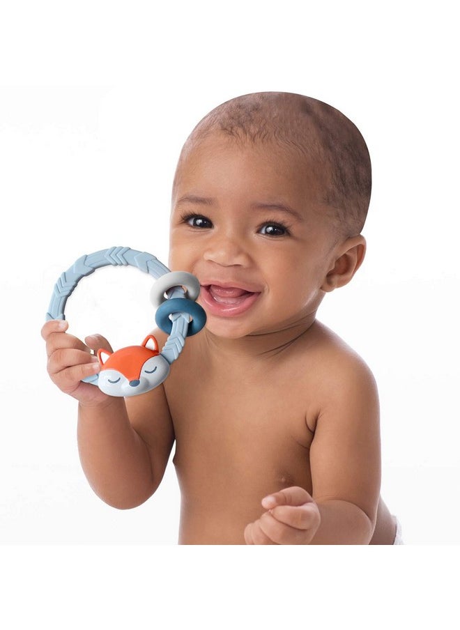 Itzy Ritzy Itzy Ritzy Silicone Teether with Rattle; Rattle Teether Features Rattle Sound, Two Silicone Teething Rings and Raised Texture to Soothe Gums; Ages 3 Months and Up (Fox)  - Image 1