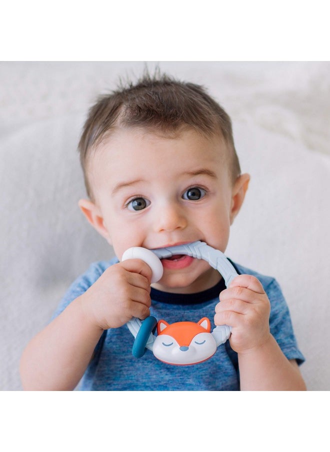 Itzy Ritzy Itzy Ritzy Silicone Teether with Rattle; Rattle Teether Features Rattle Sound, Two Silicone Teething Rings and Raised Texture to Soothe Gums; Ages 3 Months and Up (Fox)  - Image 2
