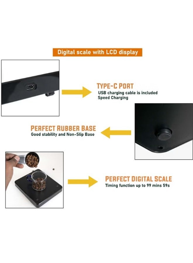 HOMESTAR Digital LED Display Timer Square Rechargable Coffee Scale Pour Over Drip For Kitchen Cooking - Image 4