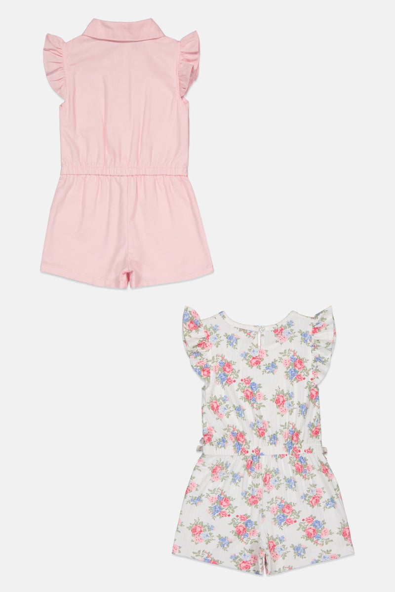 little lass Toddlers Girl 2 Pcs Floral Print Playsuit, Multicolor - Image 2