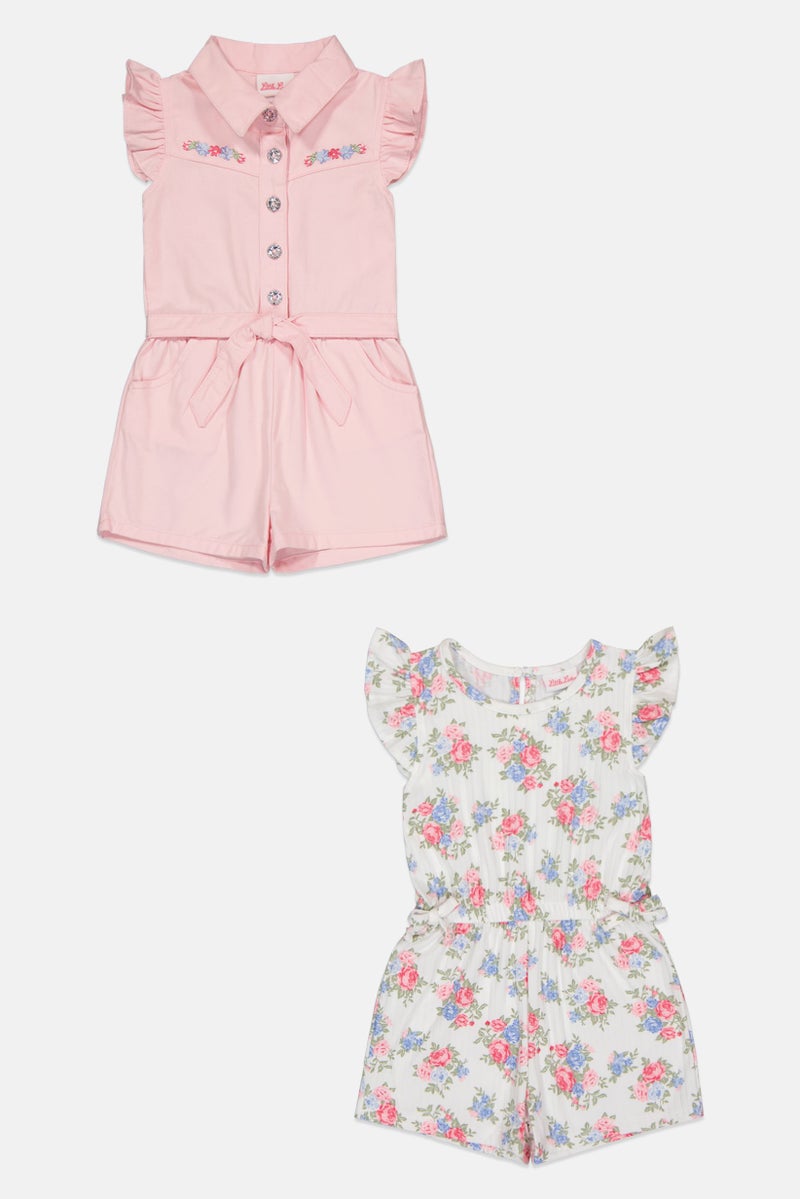 little lass Toddlers Girl 2 Pcs Floral Print Playsuit, Multicolor - Image 1