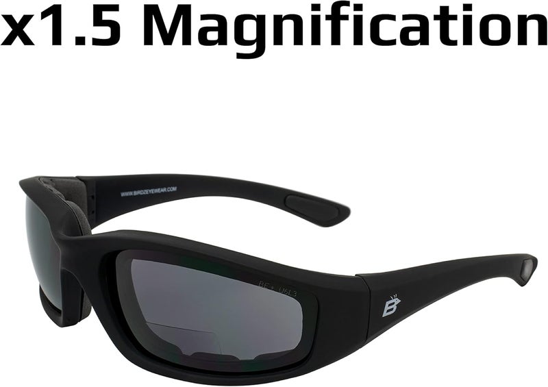 Birdz Eyewear Oriole Padded Safety Bifocal Motorcycle Sunglasses Black Frame Smoke Lenses 1.5 Magnification Carry Bag - Image 4