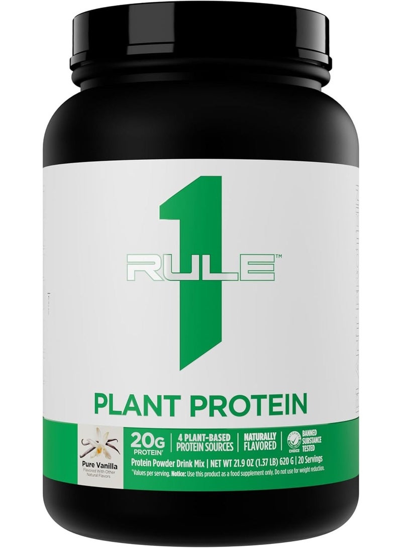 Rule1 Plant Protein Pure Vanilla 620g | 20g Vegan Protein Per Serving | Gluten Free, Dairy Free & Soy Free | 20 Servings - Image 1