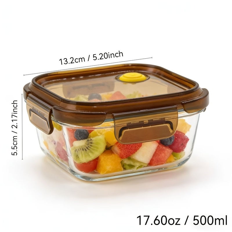 Brown Square Glass 4 Pcs 16.91oz Kitchen Storage Containers - Image 3