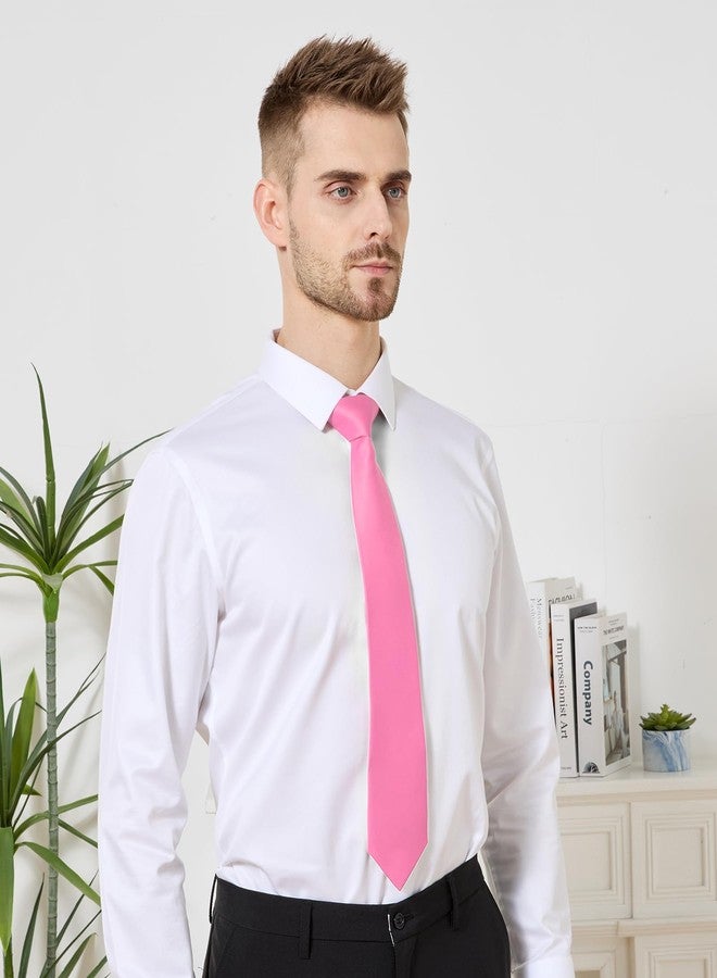 PenSee Men's Tie Set Solid Pure Color 3.15" (8CM) Classic Formal Plain Necktie and Pocket Square Set For Men, 008-pink, M - Image 3