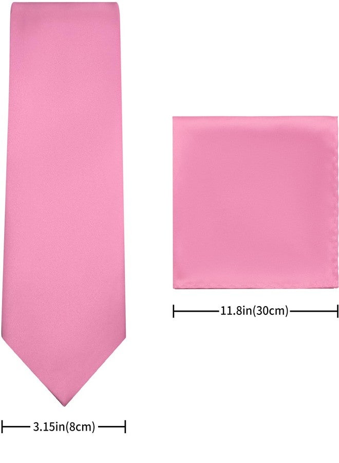 PenSee Men's Tie Set Solid Pure Color 3.15" (8CM) Classic Formal Plain Necktie and Pocket Square Set For Men, 008-pink, M - Image 4