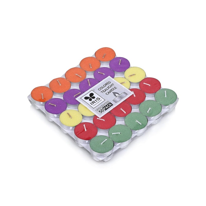 Iris Home Fragrances Colored unscented Tealights Pack of 509g ecah Burn Time 2hrs per Candle - Image 2