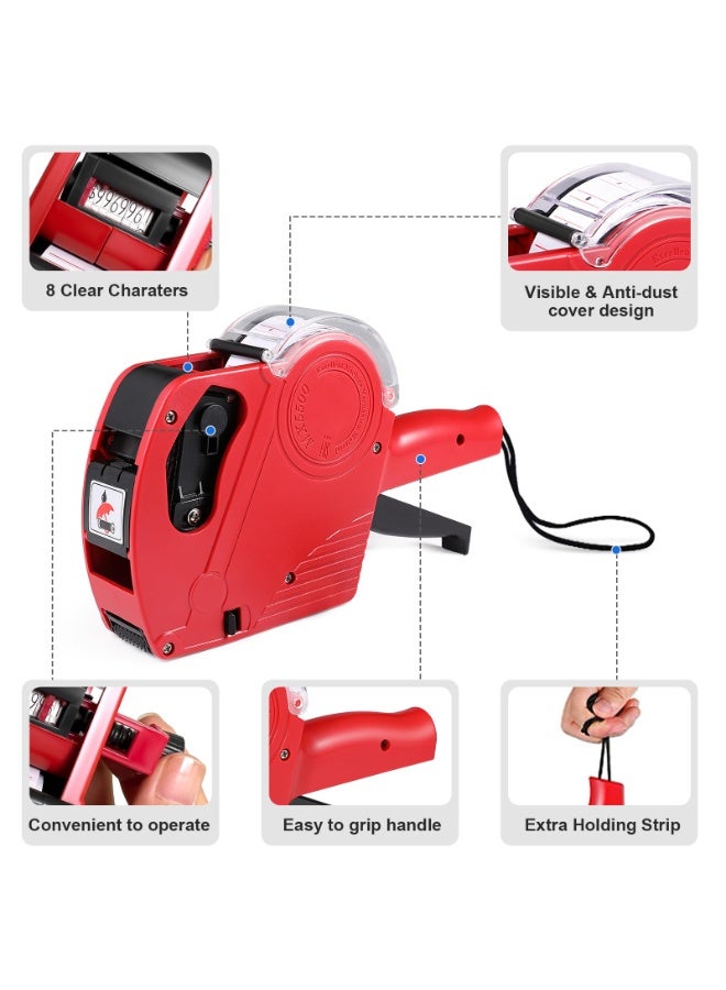 Handheld Label Machine Kit, Price Machine with Labels, 1-Line Label Machine, 1 Price Machine, 10Roll Labels(5000Labels), and 2 Ink Wheels,Retail Pricing Machine and Labels for Grocery Store, Food (Red) - Image 3