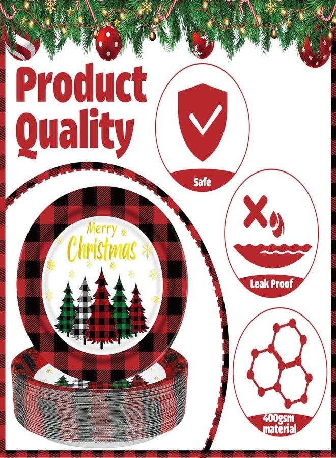 Augisteen Christmas Paper Platters Disposable Christmas Trees Oval Party Plates 10" x 12" Large Buffalo Plaid Xmas Dinner Serving Platters for Xmas Party Supplies Dinnerware Table Decorations, 50 Pcs - Image 3