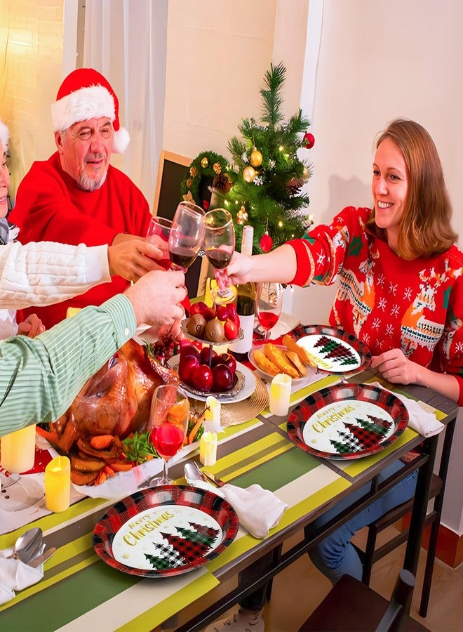 Augisteen Christmas Paper Platters Disposable Christmas Trees Oval Party Plates 10" x 12" Large Buffalo Plaid Xmas Dinner Serving Platters for Xmas Party Supplies Dinnerware Table Decorations, 50 Pcs - Image 5