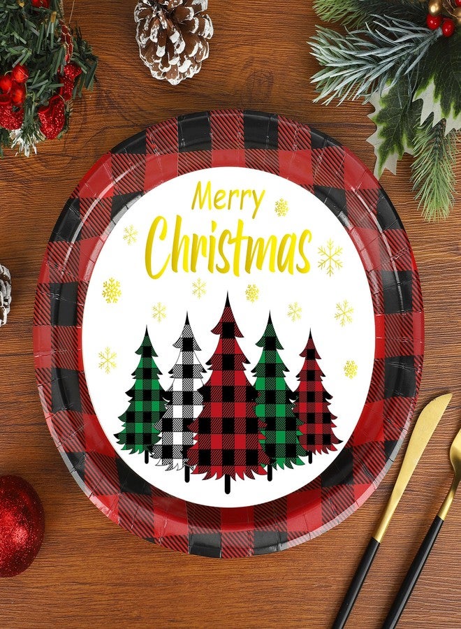 Augisteen Christmas Paper Platters Disposable Christmas Trees Oval Party Plates 10" x 12" Large Buffalo Plaid Xmas Dinner Serving Platters for Xmas Party Supplies Dinnerware Table Decorations, 50 Pcs - Image 4