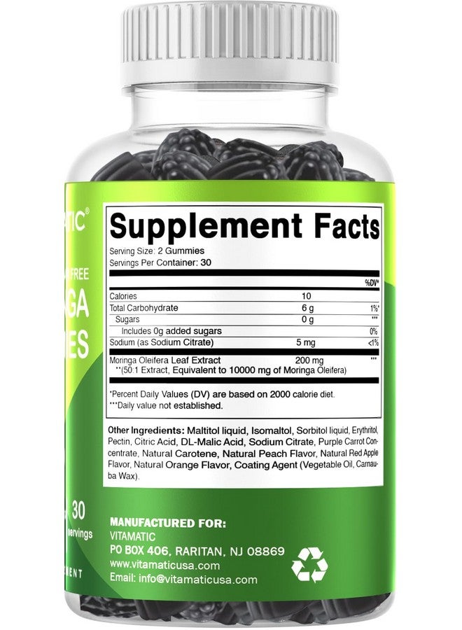 Vitamatic Sugar Free Moringa Gummies - 10,000 mg Equivalent per Serving (from 200 mg of 50:1 Extract) - Green Superfood Supplement - 60 Pectin-Based Vegan Gummies - No Sugar Added - Image 5