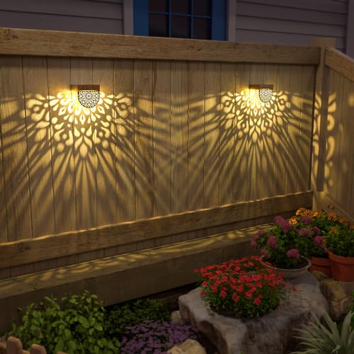 EKQ Solar Fence Lights 6 Pack Solar Step Lights Outdoor Waterproof LED Solar Powered Wall Lights Outdoor Decorations Warm Yellow Light Decorative Lighting for, Front Door, Backyard (Gold) - Image 4