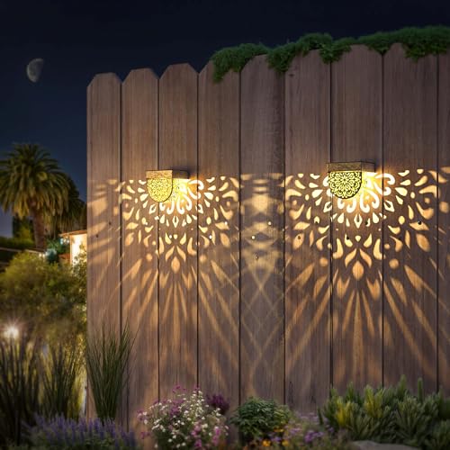 EKQ Solar Fence Lights 6 Pack Solar Step Lights Outdoor Waterproof LED Solar Powered Wall Lights Outdoor Decorations Warm Yellow Light Decorative Lighting for, Front Door, Backyard (Gold) - Image 3
