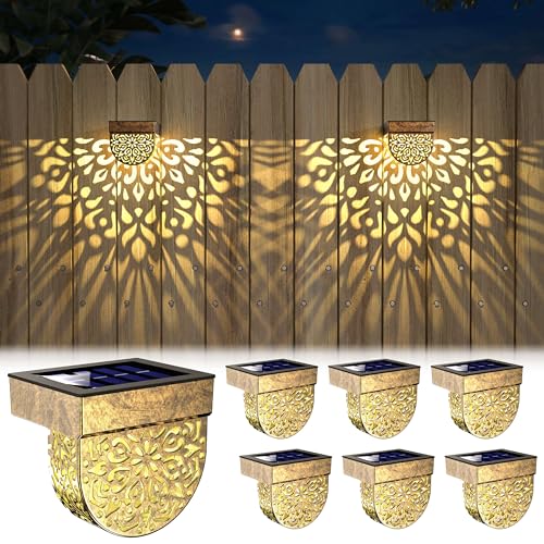 EKQ Solar Fence Lights 6 Pack Solar Step Lights Outdoor Waterproof LED Solar Powered Wall Lights Outdoor Decorations Warm Yellow Light Decorative Lighting for, Front Door, Backyard (Gold) - Image 1