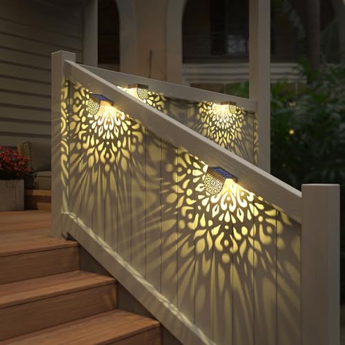 EKQ Solar Fence Lights 6 Pack Solar Step Lights Outdoor Waterproof LED Solar Powered Wall Lights Outdoor Decorations Warm Yellow Light Decorative Lighting for, Front Door, Backyard (Gold) - Image 5