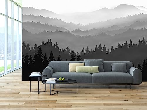 WFBHUA-Black and White Forest Mountain Wallpaper Gray Woodland Nature Landscape Wall Paper Mural for Bedroom Living Room(Not Peel and Stick) - Image 2
