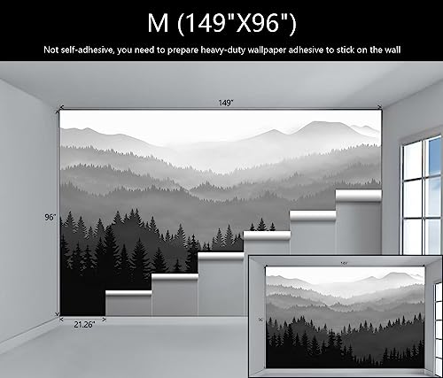 WFBHUA-Black and White Forest Mountain Wallpaper Gray Woodland Nature Landscape Wall Paper Mural for Bedroom Living Room(Not Peel and Stick) - Image 4
