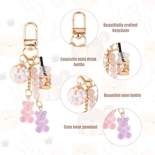 Aeenioy 2Pcs Cute Keychain, Candy Bear and Rainbow Color Bag Charm, Aesthetic Keychain for Girls, Kawaii Phone Charm, Resin Keyring for Women, Gift for Teens - Image 3