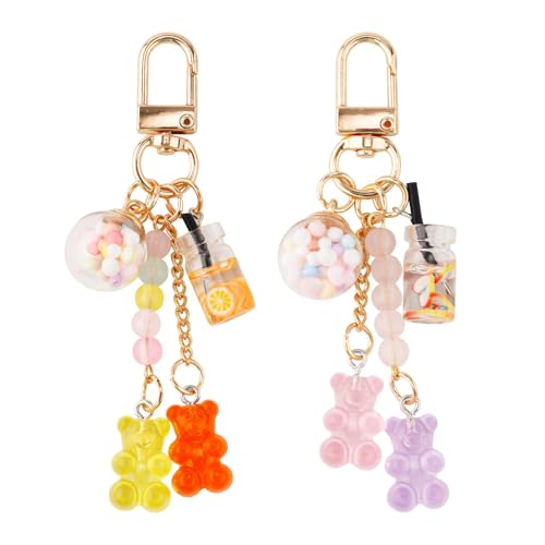 Aeenioy 2Pcs Cute Keychain, Candy Bear and Rainbow Color Bag Charm, Aesthetic Keychain for Girls, Kawaii Phone Charm, Resin Keyring for Women, Gift for Teens - Image 1