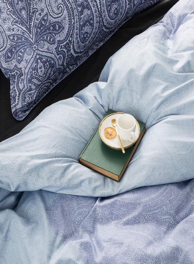 Eikei Moroccan Paisley Duvet Cover 3pc Set Bohemian Bedding Boteh Damask Medallion 400TC Egyptian Cotton Sateen Luxury Ombre Style Bed Linen (Periwinkle Blue, Queen) - Image 3