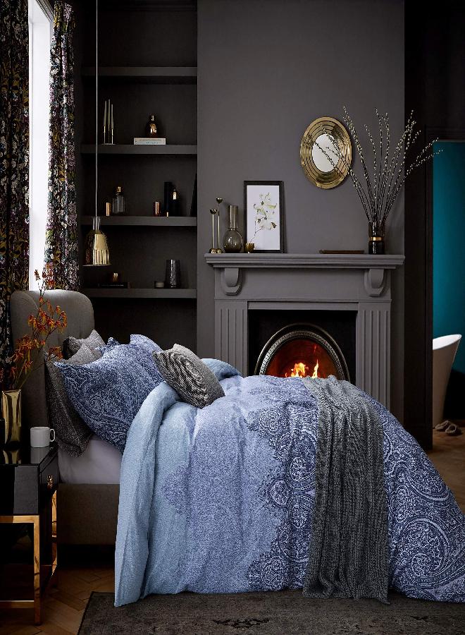 Eikei Moroccan Paisley Duvet Cover 3pc Set Bohemian Bedding Boteh Damask Medallion 400TC Egyptian Cotton Sateen Luxury Ombre Style Bed Linen (Periwinkle Blue, Queen) - Image 1