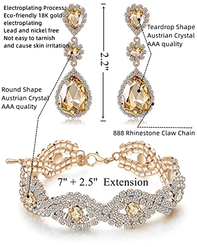 Paxuan Bridal Wedding Jewelry Set - Crystal Rhinestone Earrings & Bracelets (Champagne - Set) - Image 2
