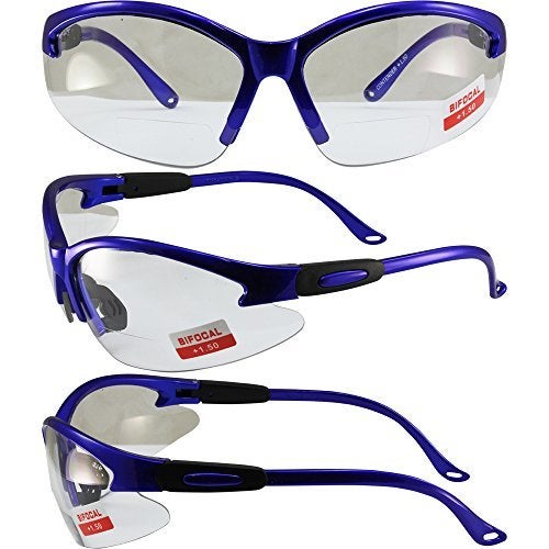 Global Vision Contender Bifocal Safety Glasses Blue Frame Clear Lens ANSI Z87+ for Men and Women Magnifying Reader 1.0 to 2.5 - Image 2