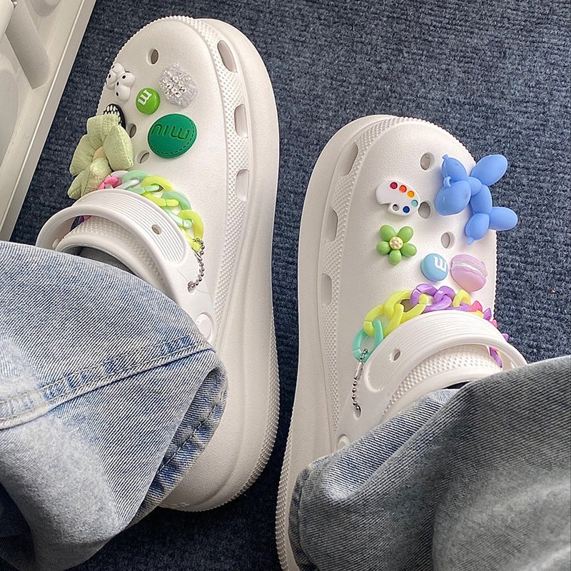 Bai Jingting'S Same Style Soft Sole Cloud Puff Croc Shoes, Ultra-Thick-Soled Men'S And Women'S Outer Wear Non-Slip Casual Baotou Slippers - Image 3