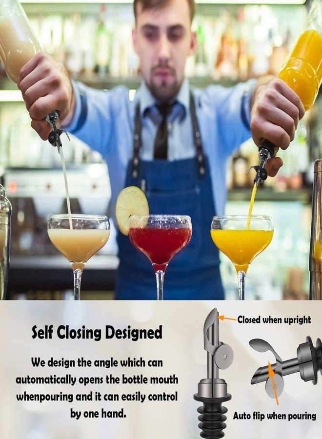 WAFJAMF Weighted Stainless Steel Bottle Pourers, Auto Flip Feature Self Closing Olive Oil Dispenser Spout with 1 Cleaning Brush, Liquor Pour Spouts for Pours Liquid, Olive Oil, Wine, Vinegar (Black) - Image 4