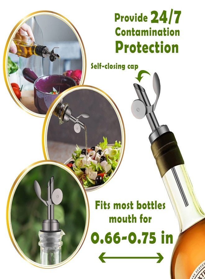 WAFJAMF Weighted Stainless Steel Bottle Pourers, Auto Flip Feature Self Closing Olive Oil Dispenser Spout with 1 Cleaning Brush, Liquor Pour Spouts for Pours Liquid, Olive Oil, Wine, Vinegar (Black) - Image 3