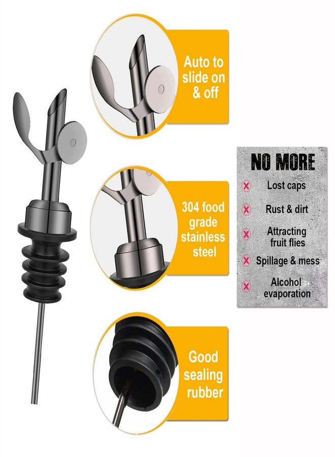 WAFJAMF Weighted Stainless Steel Bottle Pourers, Auto Flip Feature Self Closing Olive Oil Dispenser Spout with 1 Cleaning Brush, Liquor Pour Spouts for Pours Liquid, Olive Oil, Wine, Vinegar (Black) - Image 2