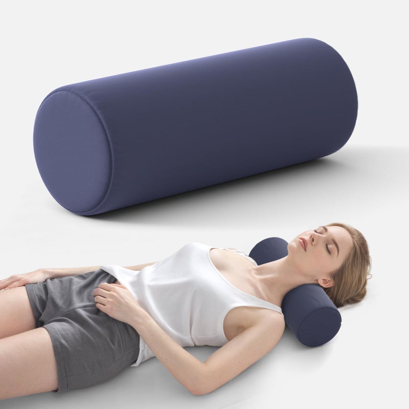 Forcanby Neck Roll Pillow for Neck Pain Relief - Memory Foam Neck Support Pillow for Bed | Round Neck Pillow for Sleeping, 15.7 * 6 * 6inch ((Navy-Blue) - Image 1
